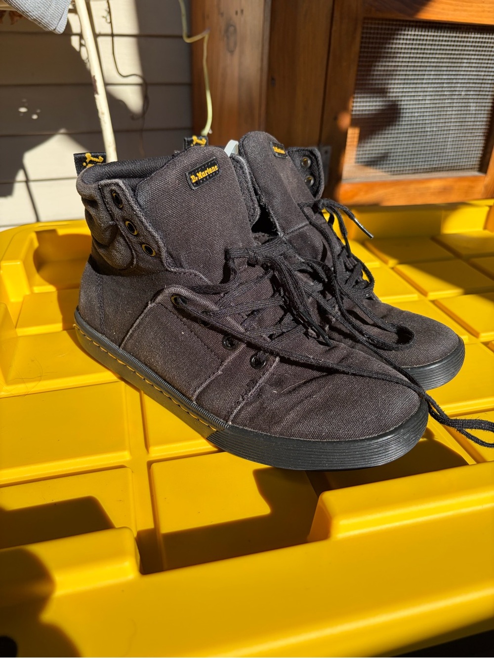 Dr. Martens Black Canvas High-Top Sneakers with Yellow Logo
